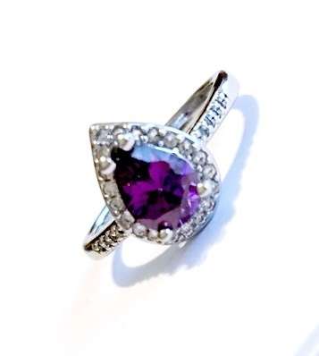 Cr. Amethyst Set in 18ct Platinum Rolled Gold Ring Imported Filled Jewelry